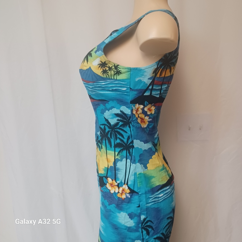 Vintage Aloha Republic SZ M Tropical Blue Sleeveless Dress Made Hawaii Summer - Picture 6 of 15